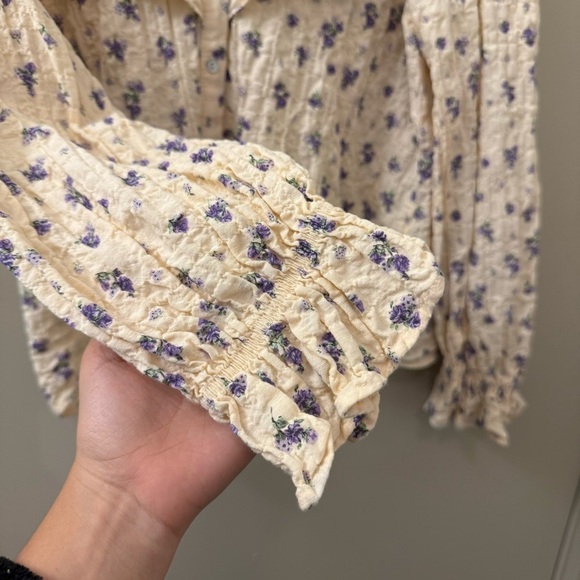 ZARA Ruffle Blouse ditsy Floral Print size medium cottage core modest bohemian - Picture 7 of 11
